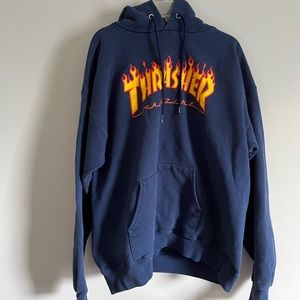 thrasher navy blue flame hoodie